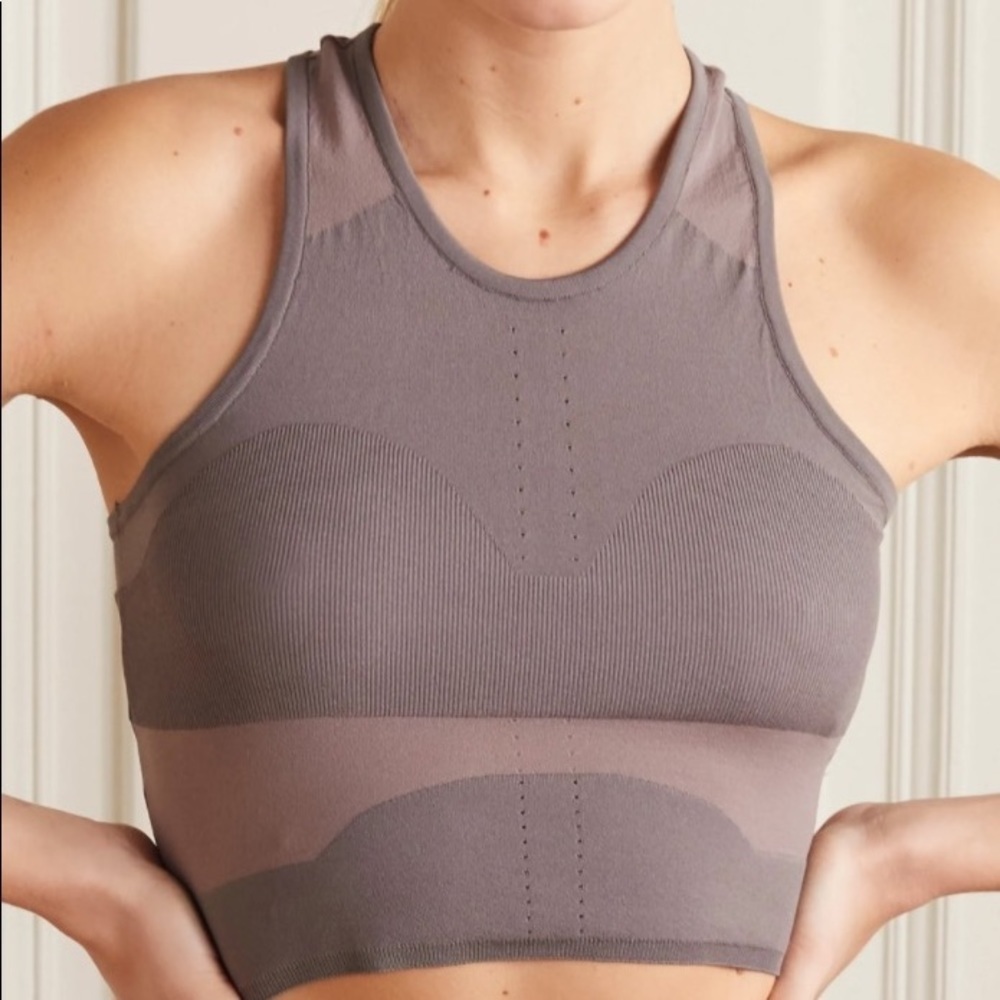 Adidas by Stella McCartney Cropped seamless perforated stretch-knit tank
